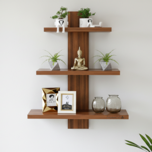 modern wooden wall shelf – minimalist floating display organizer